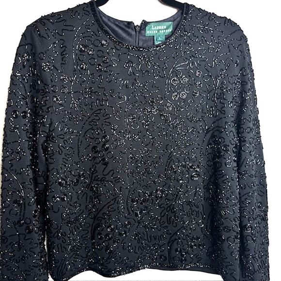 Elevated Luxurious Black Beaded Shimmering Top Sz Large - Picture 7 of 16